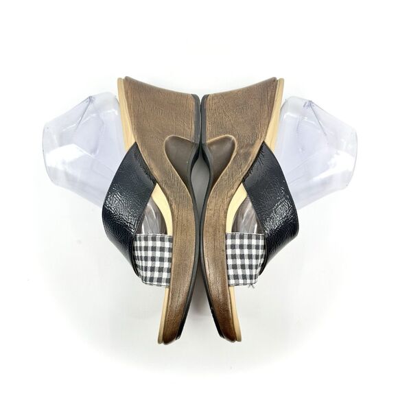 Dansko Wedge Sandals 42 US 11 Black Patent Gingham Slip On Heel Comfort Shoe - Picture 5 of 12